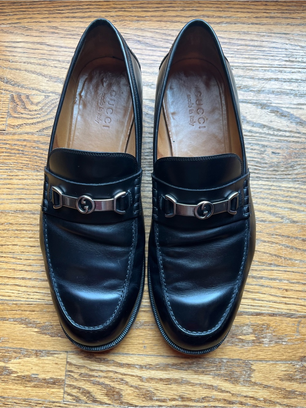 Gucci Black Leather Men's Horsebit Penny Loafers